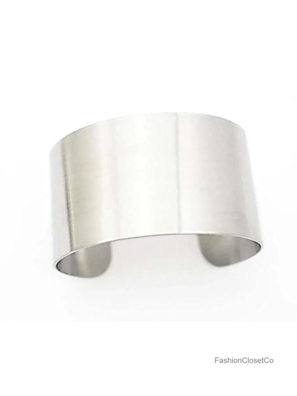 Wide Grooved Cuff Bangle - Stainless Steel Adjustable Punk Bracelet